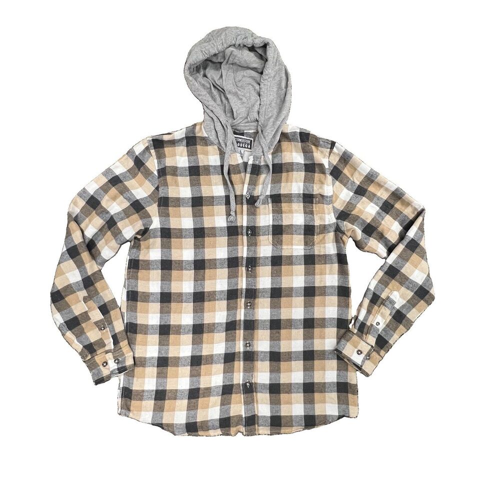 Cornerstone Bodega Hooded Flannel Shirt Large Plaid Streetwear 90s Shacket